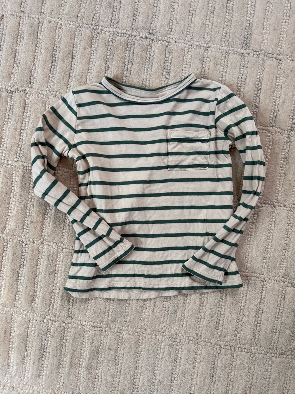 Striped Long-Sleeve Tee for Kids - Green & Cream